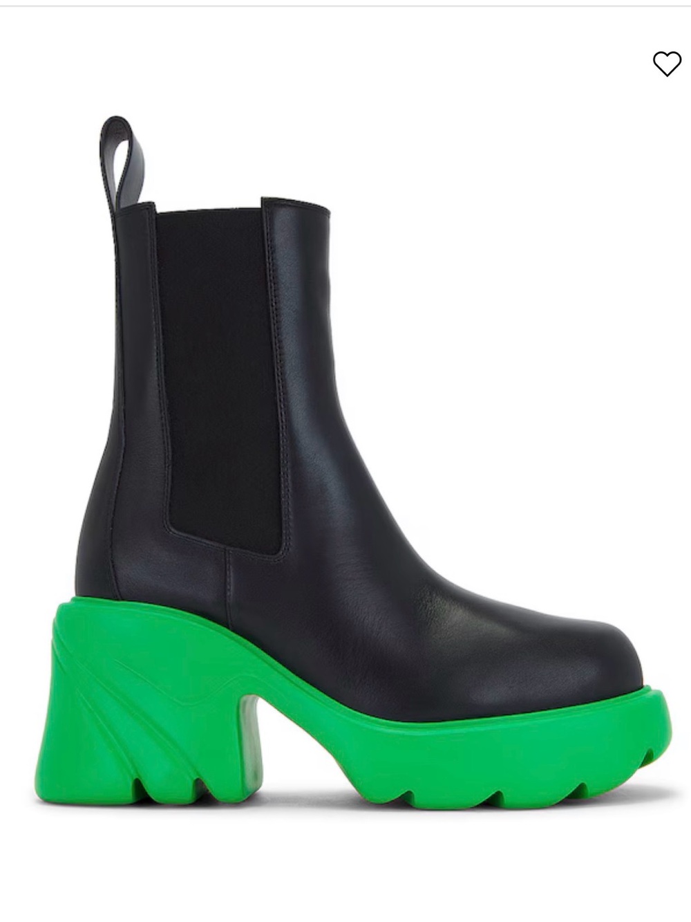 Bottega Veneta Black Leather Chelsea Boots with Bright Green Platforms